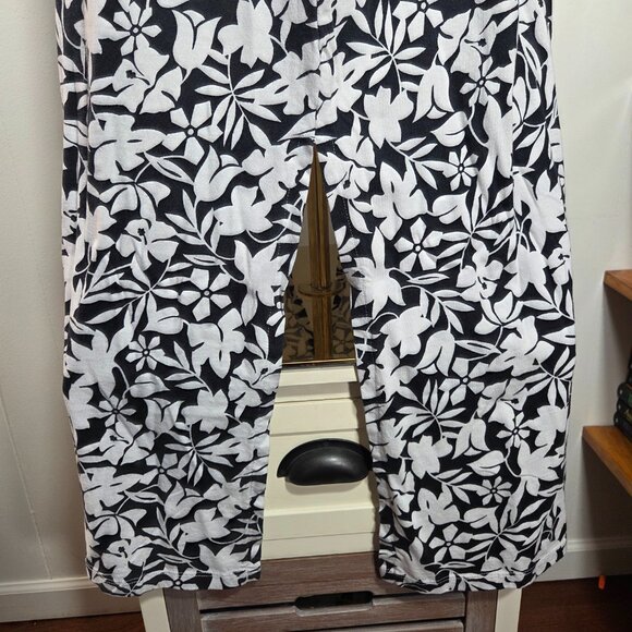 Land's End 1X Black White Floral Sleeveless Summer Maxi Side Slit Dress - Picture 7 of 12